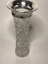 Antique Cut Crystal 9" Vase German 800 Silver Rim GEBRUDER KUHN Incredibly Rare 