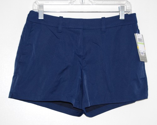 Pantaloncini da golf corti blu navy nuovi con etichette PGA TOUR donna tinta unita piatto davanti taglia 2