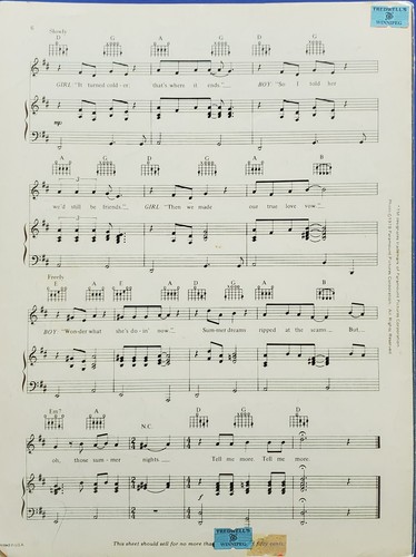 Grease Oliva Newton John John Travolta Summer Nights Piano Vocal Sheet Music - Picture 3 of 3
