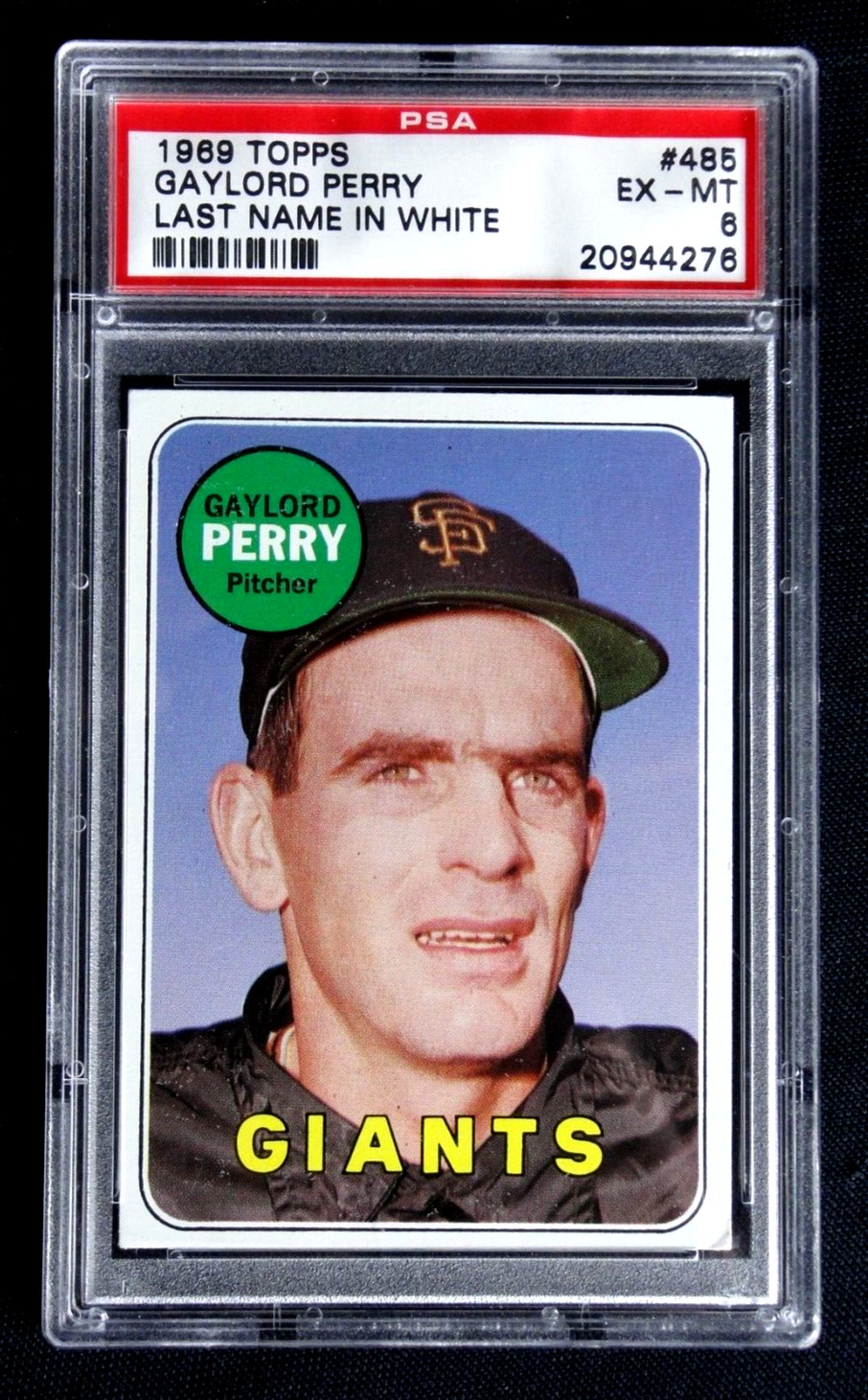 GAYLORD PERRY LAST NAME IN WHITE 1969 TOPPS BASEBALL CARD #485 PSA 6 EX/MT RARE