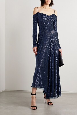 jason wu chiffon dress Jason Wu Asymmetric Cold-shoulder Sequined Chiffon Maxi Dress