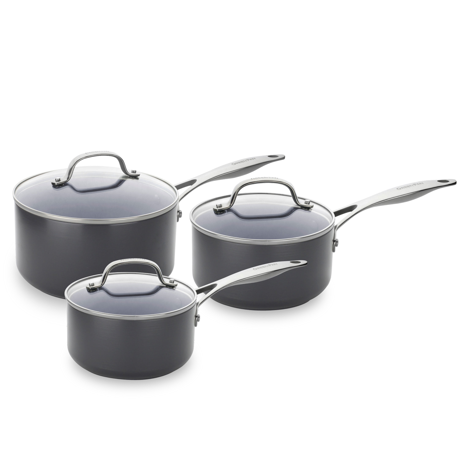 GreenPan 3Piece Saucepan Set & 16cm Milk Pan NonStick (Damaged