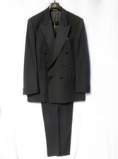 CHIAVARI Lanificio Zignone Black Wool Double Breasted Tuxedo 36 Jacket 52 Pants