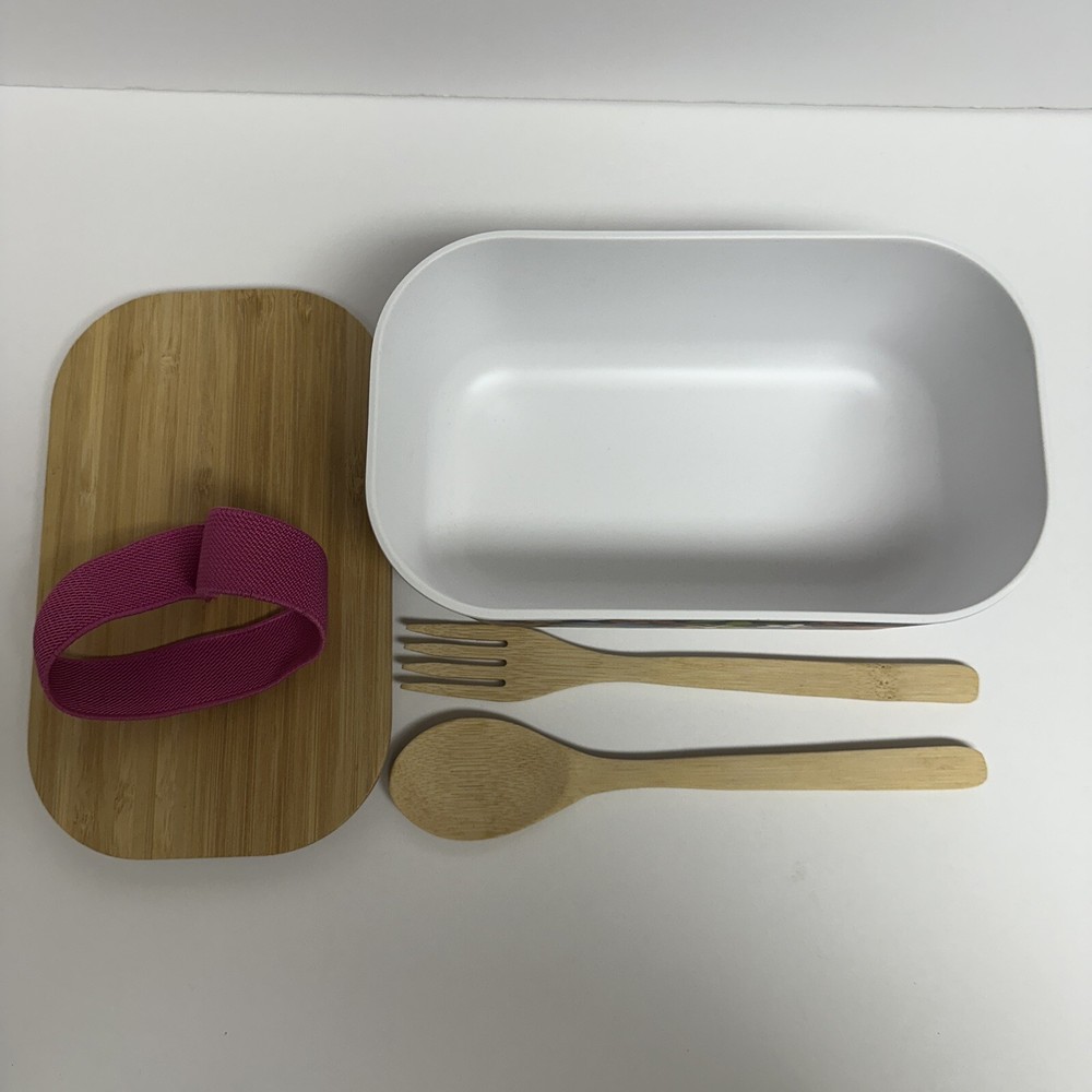 Bento Box  Reusable Lunch Box 90s Vibe Bamboo Lid Utensils Retro Smiley Flowers