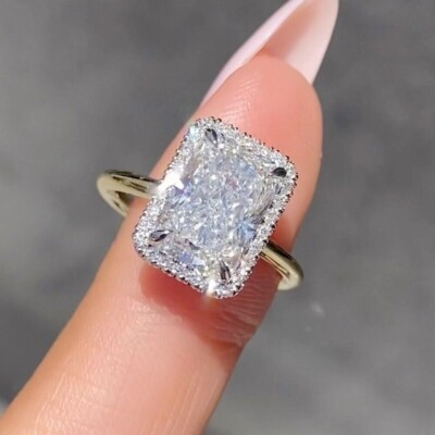 3.60 CTW Radiant Cut VVS1 Moissanite 14K White Gold Plated Halo Anniversary Ring