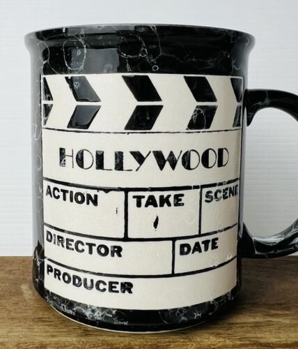Vintage Hollywood Movie Film Clapperboard Coffee Mug Marble Effect Black Novelty - Picture 2 of 7