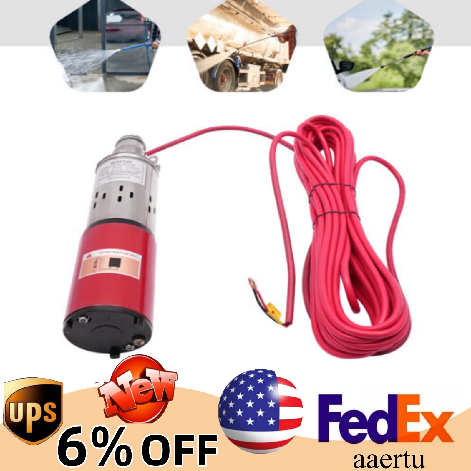 12V Solar Submersible Pump Deep Well Water DC Pump Stainless Steel 1500L/H 250W