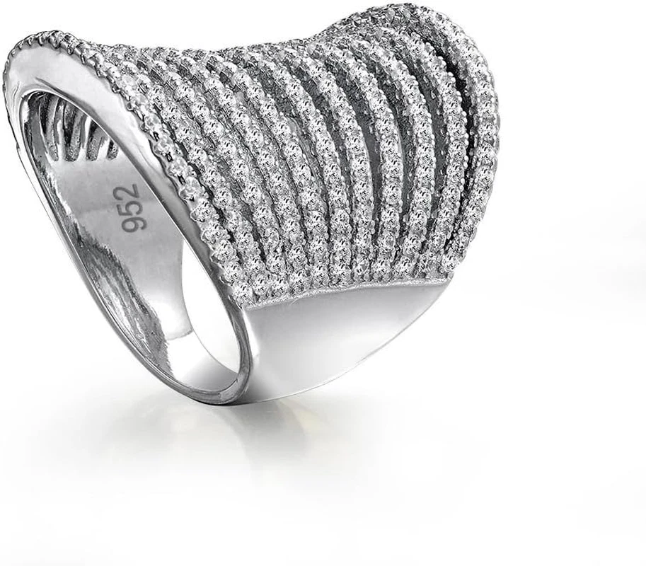 Semplice Romantico Grande Pavé Zirconia Cubica Elegante Anello Armatura Completo - Immagine 3 di 4