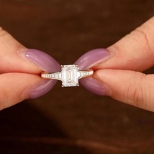 14K Yellow Gold Finish Emerald Cut Diamond Solitaire Engagement Wedding Ring