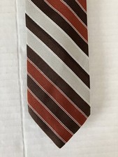 Sears Classic Collection Men's Necktie Tie Polyester Brown Orange Gray Stripe