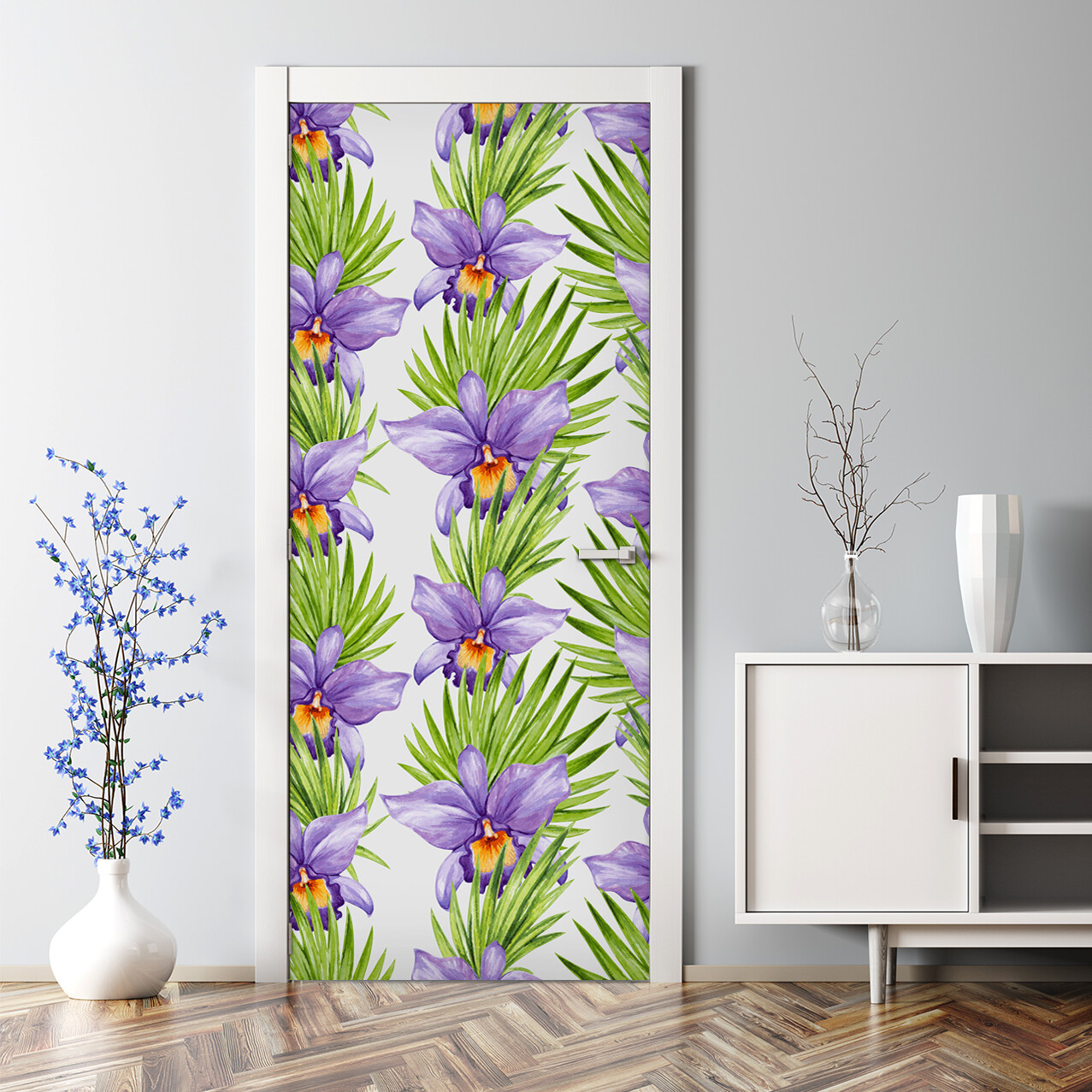 Purple floral removable Door sticker meadow nature self adhesive spring blooming