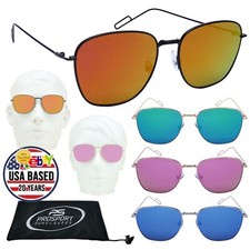 Women's Wire Metal Sunglasses Orange Blue Pink Mirrored Lens Square Glasses New