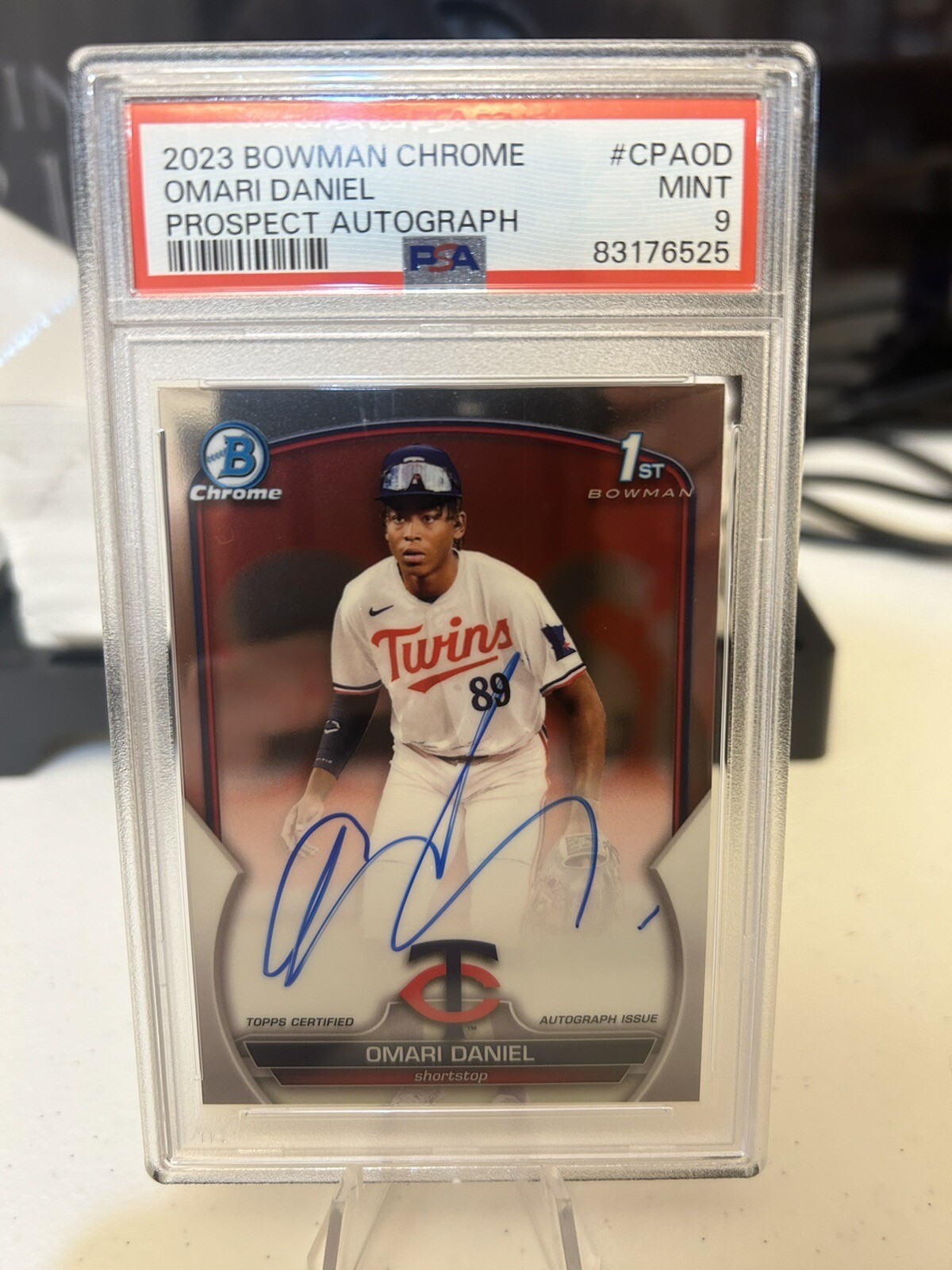 2023 Bowman Chrome Omari Daniel 1st Prospect Auto Autograph Twins PSA 9 Pop 1