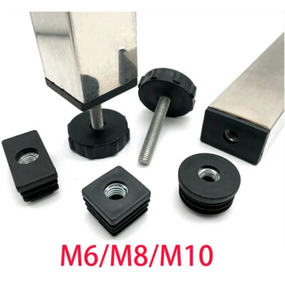 M6/8/10 Square Threaded End Cap Tube Plug Inserts Adjustable Table Feet Screw