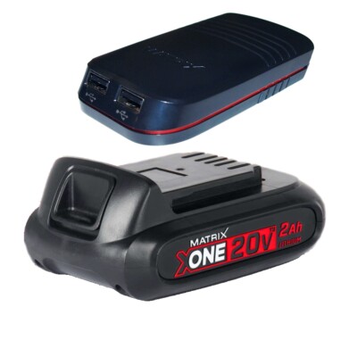 MATRIX Akku-Set 20V   Ersatzakku und USB-Adapter für flexible Powerbank-Nutzung