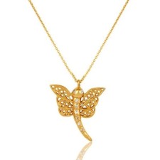 14K Gold Plated Sterling Silver White Topaz Butterfly Designer Pendant Necklace