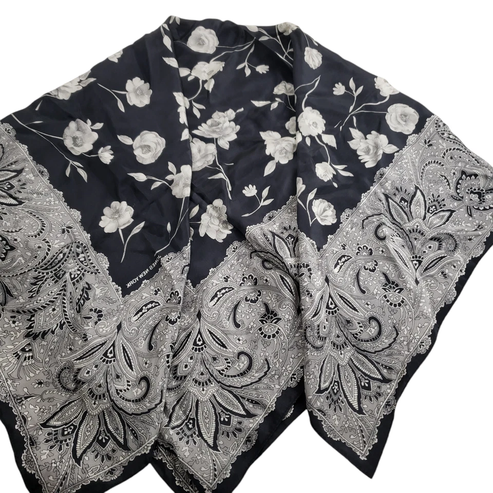 Bufanda de seda para mujer Jones New York plateada negra floral Japón 34/35" Foto 2 de 4