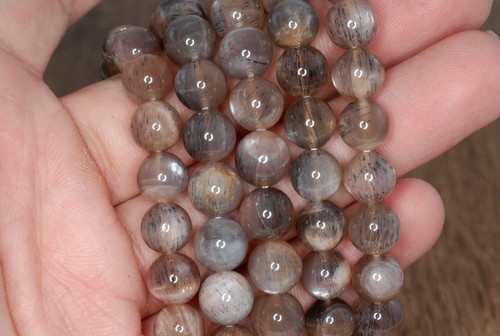 9MM GREY MOONSTONE GEMSTONE DARK INCLUSIONS GRADE AA ROUND LOOSE BEADS 7inch - Picture 2 of 4