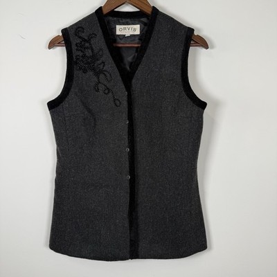 Orvis Wool Best Gray Black Womens Size 6 Embroidered Buttons