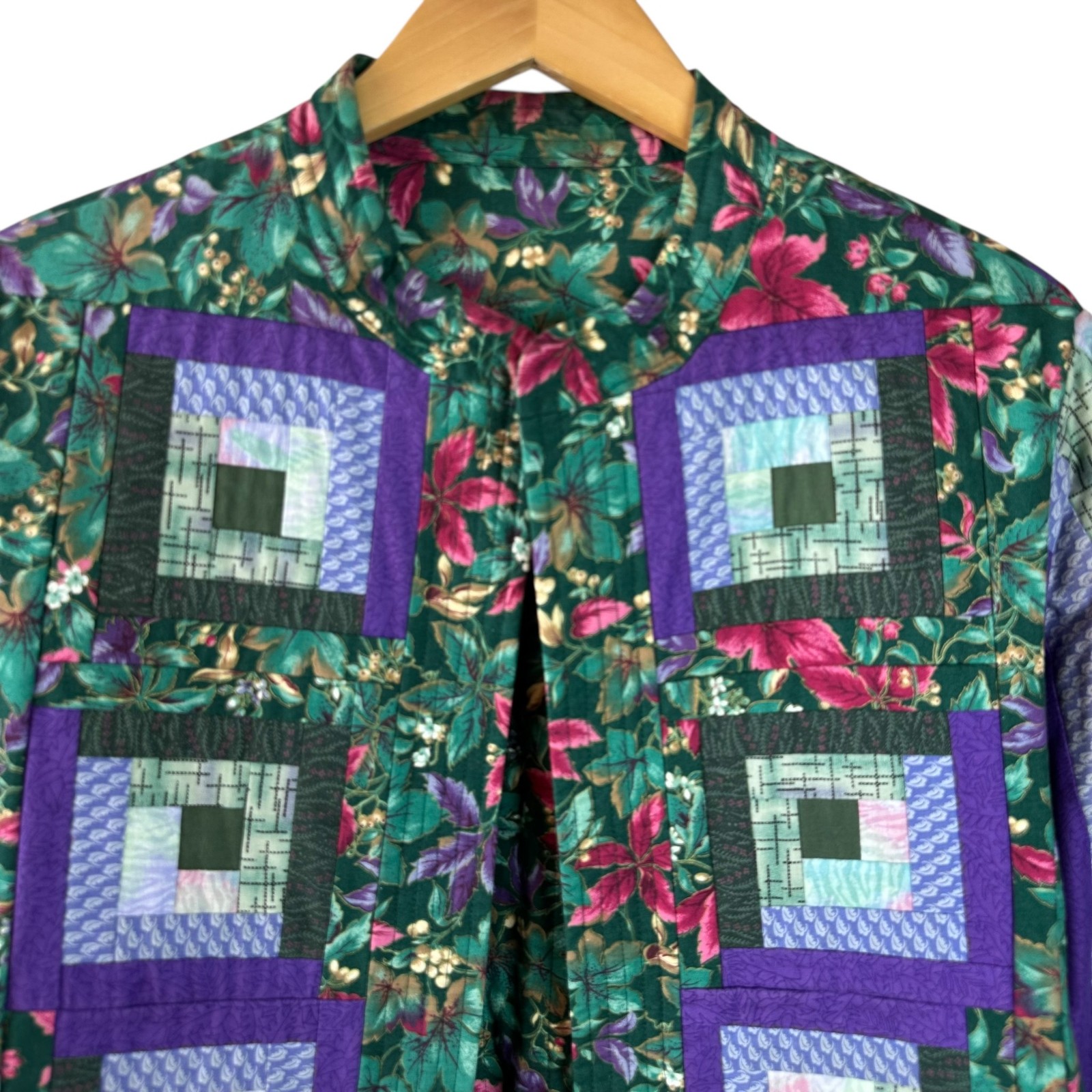Handmade Quilted Patchwork Barn Jacket Green Purp… - image 3