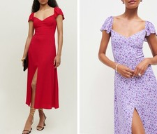 Women Reformation V-neck Short Sleeve A-line Midi Dress