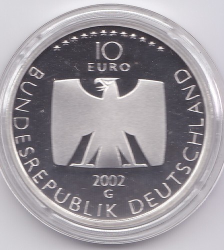 10 Euro Gedenk-Münze, PP,  "50 Jahre deutsches Fernsehen" aus dem Jahr 2002 - Bild 2 von 2