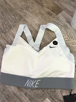 Nike Pro Indy Womens Strappy Training Sports Bra White Grey Size S NWT