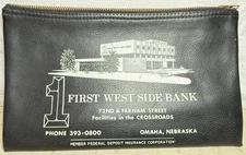 First West Side Bank Black Zipper Money Bag Omaha Nebraska NE