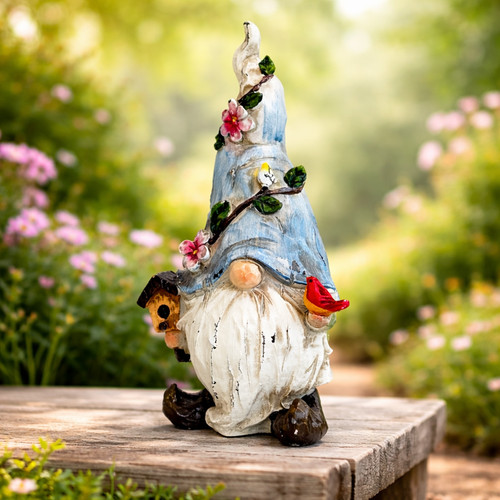 Ceramic Garden Gnome Statue Indoor Outdoor Decor Fairy Gnome Spring Gift 9''