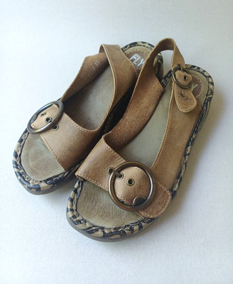 FLY LONDON Tram Leather Women s Brown Tan Wedge Sandals | SIZE 39 UK 6 US 8.5
