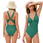 Cupshe Women's Green Wide Straps Ruched Cutout One Piece Swimsuit Size M