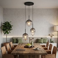 Pendelleuchte HäNgelampe Wohnzimmerleuchte 3 Flammig Glas Rauchfarben H 120 Cm