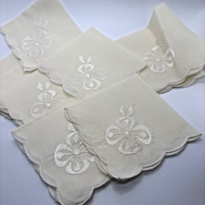 Vtg Set of 9 White/Cream Napkin/Handkerchief Lace Silver Embroidered Fancy Table