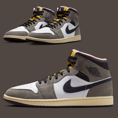 Nike Air Jordan 1 Mid SE Shoes White Black Cave Stone HQ2011-100