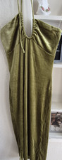 Fashion Nova Women's M Olive Green Velvet Halter Ruched Maxi Dress
