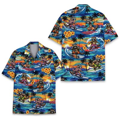 Raccoon Hawaiian Shirt Adult Kids Mens Womens Beach Vacation Top