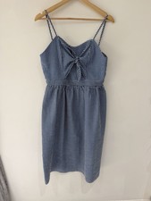 Peacocks Blue White Gingham Sundress UK 14 Tie Front Summer Dress Strappy Midi