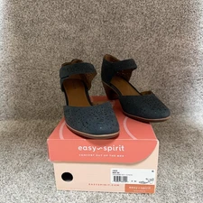 Easy Spirit Cindie Shoes 8W Navy Mary Jane Heels Comfort Cushioned Office Casual