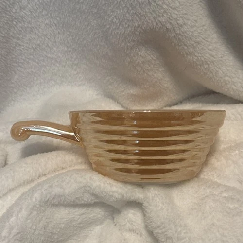 Vintage MCM Fire King Reflective Gold Handled Soup/cereal Bowl