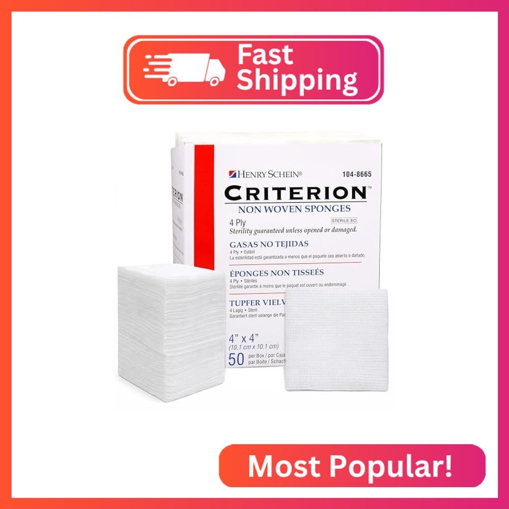 Criterion Non-Woven Gauze Sponges, 4" x 4", Sterile, Low-Lint, 50 Ct