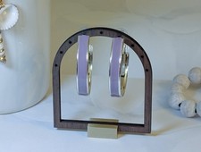 Bold Classy Chic Vintage 1980 Silver-Tone Mauve Enameled Large Hoop Earrings