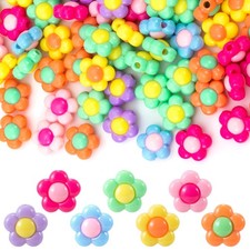 120pcs Five Petal Flower Beads, 16mm Floral Spacer Beads, Multicolor