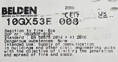 Belden 10GX53F 23/4P Shielded EquiSpline 625MHz Cat6A Cable 10GX CMP Gray /50ft