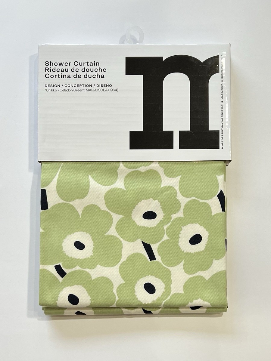 Marimekko Shower Curtain Unikko Celadon Green Floral 100% Cotton