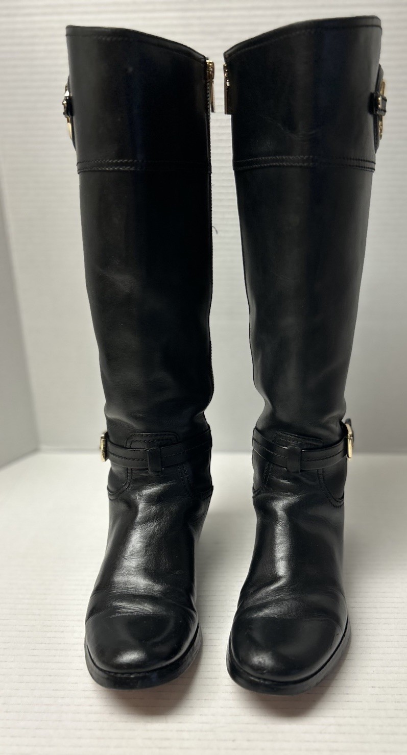 Michael Kors Stockard Leather Tall Riding Boots Black Women's Sz 7M Gold Hdware thumbnail 7