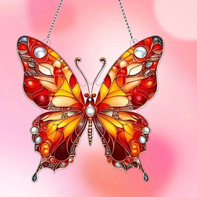 Orange Bernstein Schmetterling offene Flügel Design Sonnenfänger Buntglasoptik Dekor