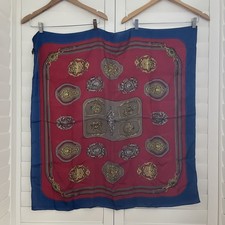 Vintage Specialty House 100 Silk Japan 34" Square Scarf Luxury Blue Red Gold