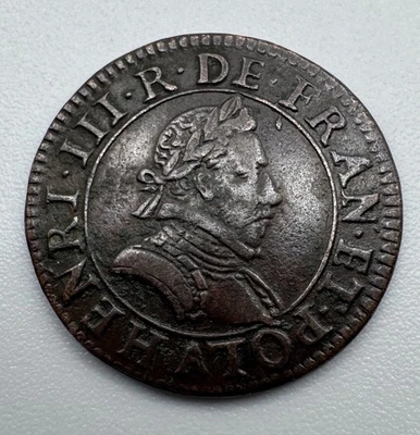 Rare Henri III double tournois 1584 Paris TTB++ / Sup - Photo 1/2