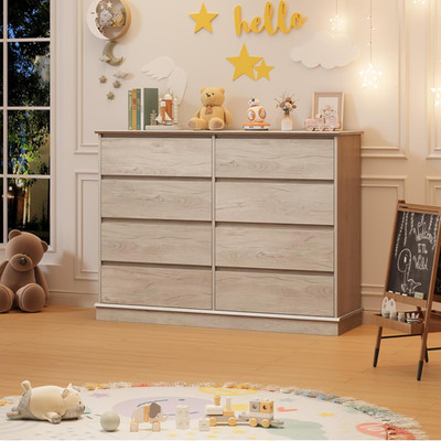 Spacious 51'' Wooden Dresser with 8 Deep Drawers for Bedroom & Living Room