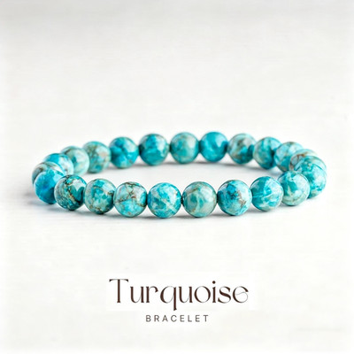 Natural Blue Turquoise 8mm Beaded Bracelet Healing Chakra Stretch Bracelet